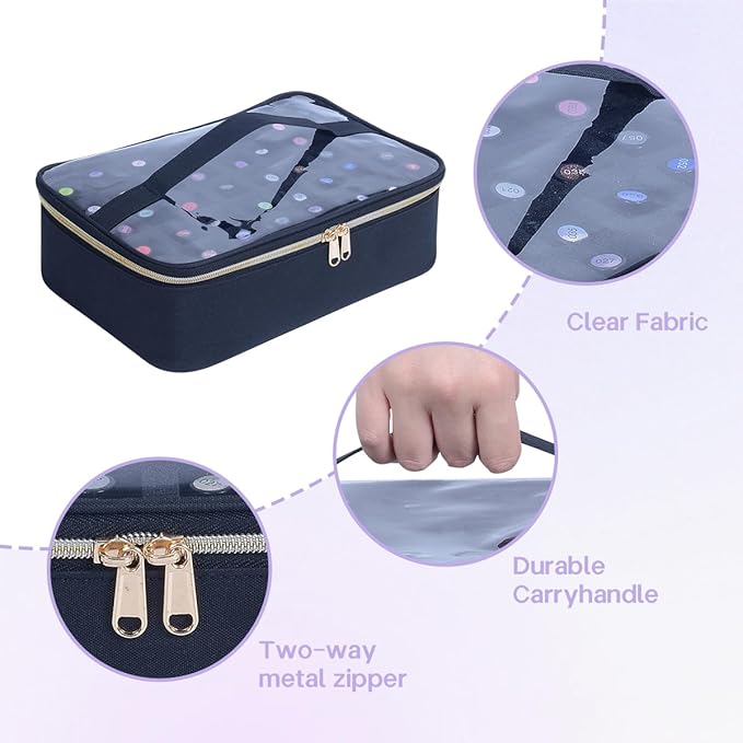 Small Clear Nail Polish Organizer Case Holds 40 Bottles(15ml-0.5fl.oz) Multifunctional Nail Polish Bag, Cosmetic Travel Makeup Bags for Women, Black