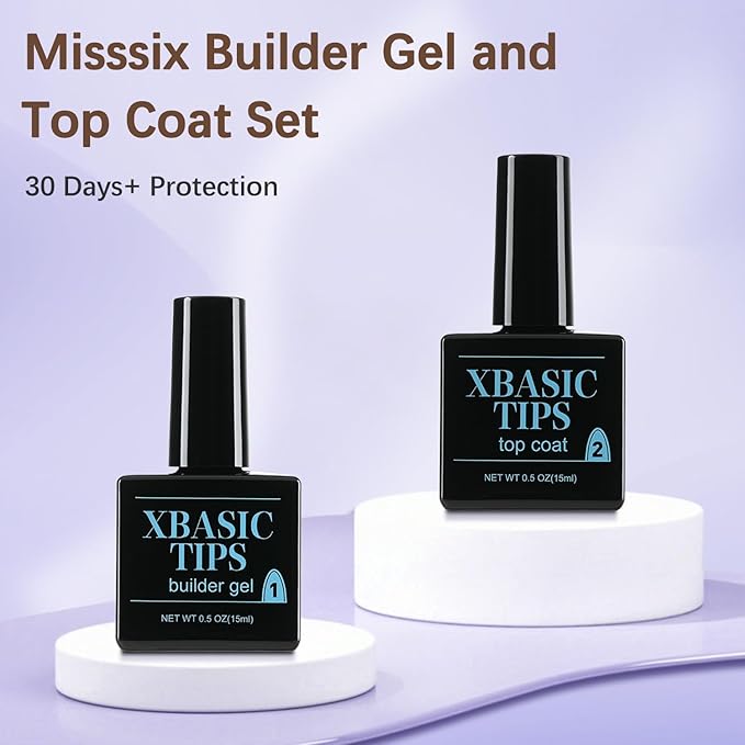 Misssix XBASICTIPS French Protecting Builder Gel and Top Coat, Prevent French Nail Tips Area chipping, Protect French Press on nails, 15ml