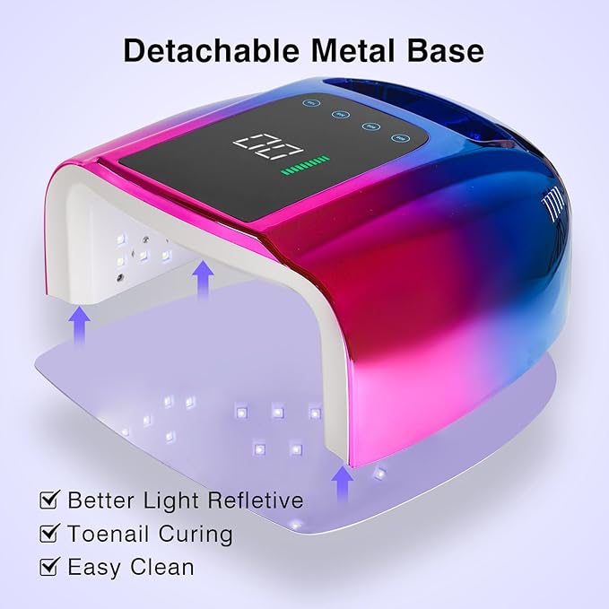 96W Rechargeable UV LED Nail Lamp UV Light for Gel Nails Cordless Gel Nail Lamp Nail Dryer with 42 Beads Smart Sensor & Metal Base