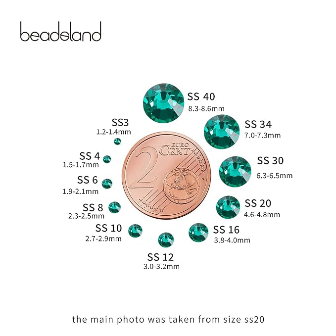 Beadsland Flat Back Crystal Rhinestones Round Gems for Nail Art and Craft Glue Fix, Blue Zircon, 1.9-2.1mm, SS6/1440pcs