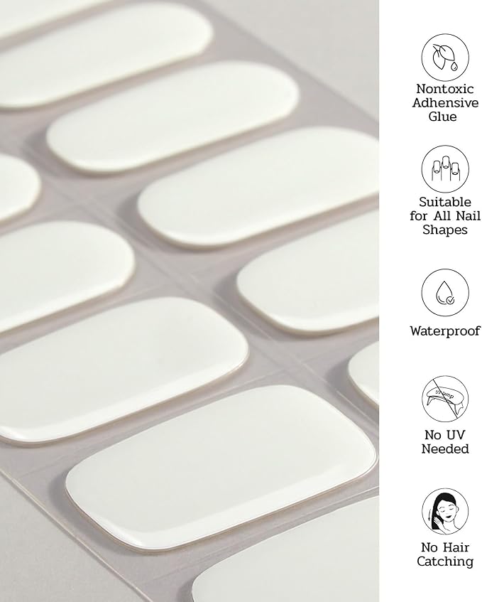 Nail Polish Strips (No UV Lamp Needed) - 22 Pcs Salon Quality Gel Nail Stickers - Long Lasting Wraps (Moonlight White)