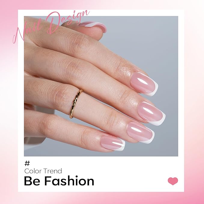 Modelones French Tip Press on Nails Short, Spring Square Fake Nails, Reusable Nail Kit with Nail Glue Adhesive Tabs Mini Nail File, Nails Press Ons 32Pcs 16Sizes, Women Girl Gift, Chrome French