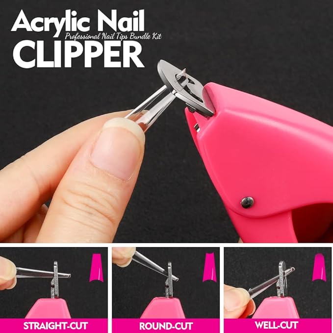 Teenitor Clear Coffin Nail Tips Kit, Clear Nail Tips Half Cover Coffin Fake Nail Tips Long, 500 Pcs Acrylic Half Cover Ballerina French Nail Tips With Glue, Acrylic Nail Clipper