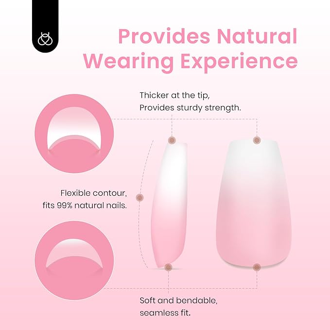Beetles Ombre French Gel Nail Tips: 210Pcs Pink Press On Nails Short Coffin Kit Gifts for Women Fit Perfectly Nail 4 in 1 Pre-applied Tip Primer & Base Coat for Nail Extension Designs