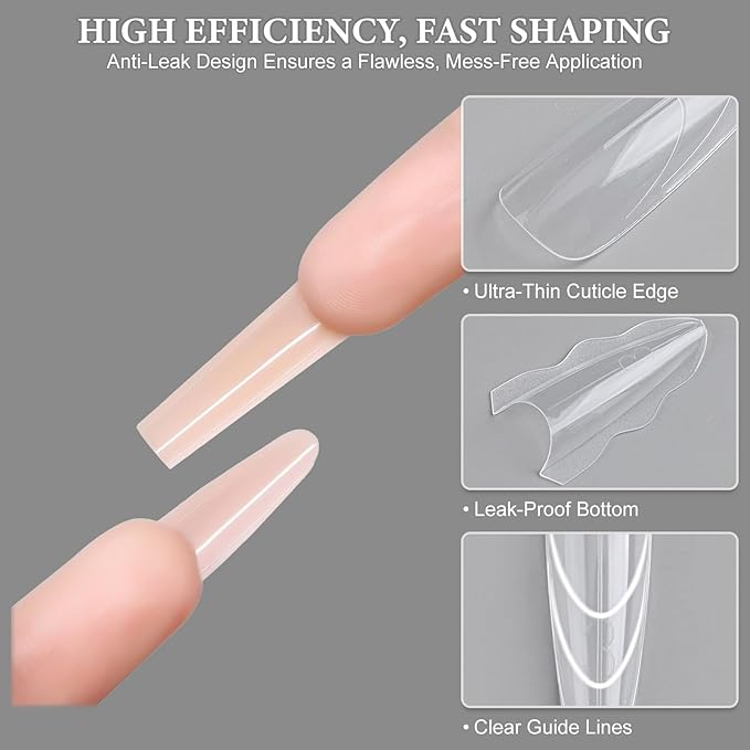 180Pcs Sandwich Polygel Nail Form Kit 15 Sizes Reusable Almond Nail Extension Mold Builder Gel Dual Forms with Tools for Beginners, No Paper Forms Needed
