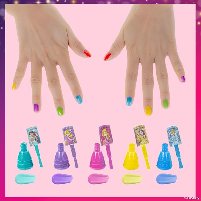 Townley Girl Disney Princess Water Based Peel Off Quick Dry Nail Polish with Nail Separators Gift Kit Set for Kids Girls 14 Pc Set Perfect for Parties, Sleepovers and Makeovers