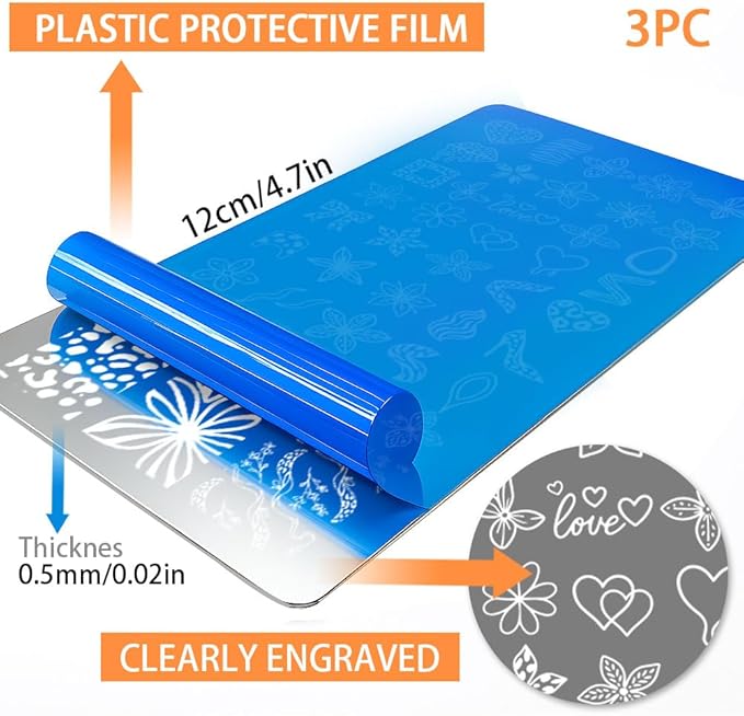 PH PandaHall 3pcs Lily Flower Nail Stamping Plates, Leopard Printed Nail Art Templates Bowknot Heart High Heals Stainless Steel Image Plate Art Stencils with Tool for DIY Print Manicures Salon Design