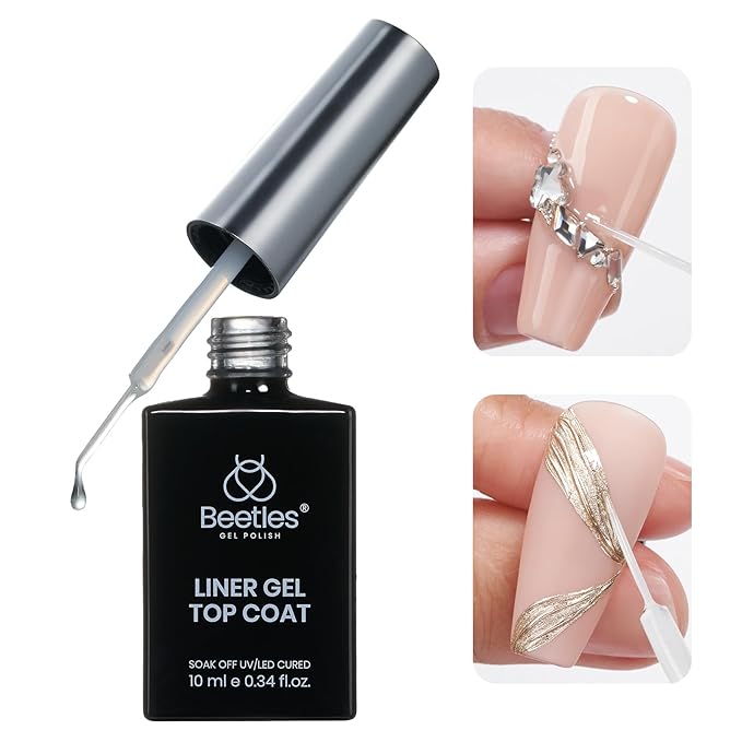 Beetles Liner Gel Top Coat - Decoration Sealing Precision Nail Gel with Fine Brush for Detailed Designs, Strong Adhesion for Mirror Chrome Powder, Rhinestones & Gap Filling UV Light Cure