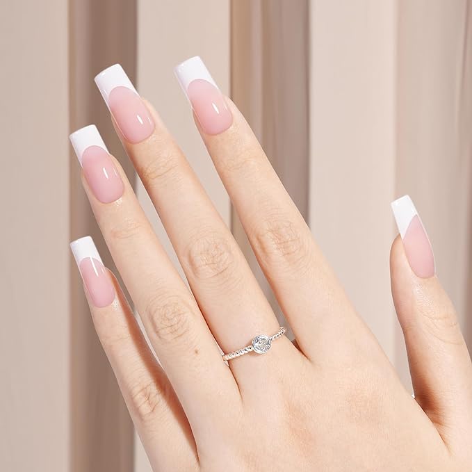 AILLSA French Gel Nail Tips, 180 Pcs Pink French Tip Press On Nails Long Square, Pre-Applied Primer & Base Coat, No Need File, Fake Nails with Designs DIY for Women Gift 15 Sizes
