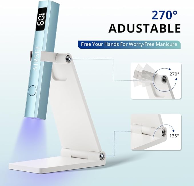 AIRSEE Cordless Nail Lamp with Stand, Handheld UV Light with LCD Display for Gel Nails,Rechargeable USB Nail Dryer for Fast Cure,Rhinestone Glue Decoration,Gel Nail Strips at Home,Travel(Mint Green)