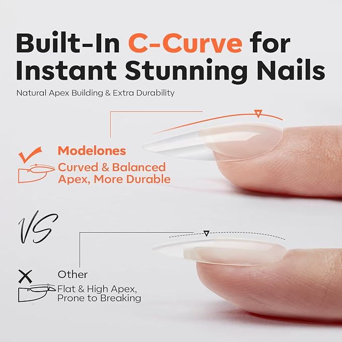modelones X Nail Gel Kit Almond, 15Sizes Instant Apex False Nail Tips Solid Glue & Mini U/V Lamp, 240Pcs Medium Almond Pre-Building Thick Acrylic Press on Tips LED Light Extension Kit Women Gift