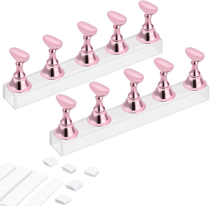 Etercycle Acrylic Nail Display Stand DIY Nail Crystal Holder Magnetic Practice Stands with Reusable Adhesive Putty Clay for False Nail Tip Manicure Tool (Pink)