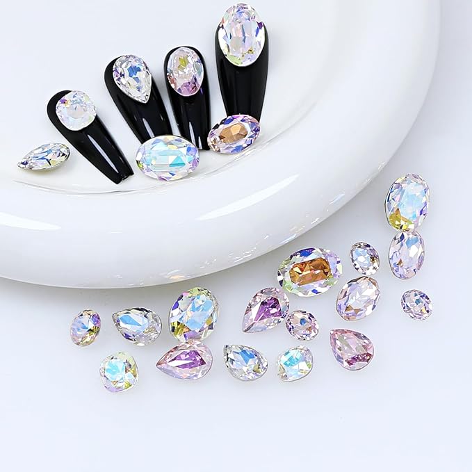 DONGZHOU Big Nail Art Rhinestone，48Pcs Mixed Color Rhinestones Nail Gems Shiny Multi Shape 3D Glass Crystals Nail Charms for Nail DIY Decorations Crafts