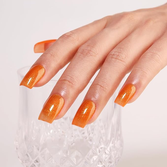 Imtiti Glitter Gel Nail Polish, 0.5 Fl Oz Orange Glitter Gel Polish Soak Off LED UV Shimmer Sparkle DIY Nail Art Starter Manicure Salon