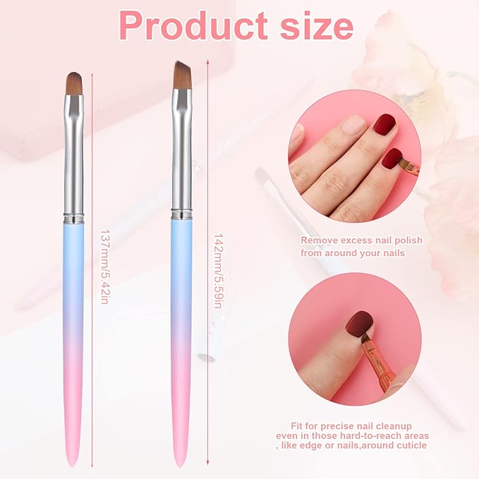 2pcs Nail Polish Clean up Brush, Nail Pen Painting Tools Nail Remover Brush for Nail Art Design & Polish Mistake Cleaning