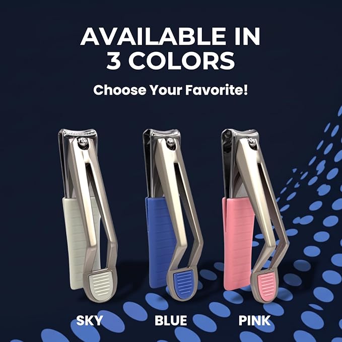 Nail Clippers, Stylish, Comfortable for Seniors, Fingernails, Premium Stainless Steel, Curved Edge, Wide Jaw, Ergonomic, Thumb Rest, Comfort Cuts, Women, Men, Teens, Special Needs, (Blue)