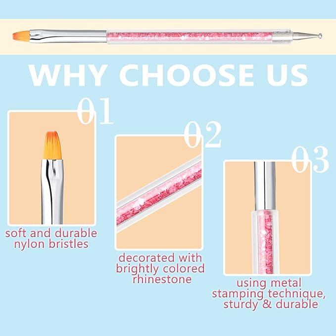 TEOYALL Double-Ended Nail Art Brushes, 5 PCS Nail Design Tools Kit Including Nail Liner Brush and Nail Dotting Pens for UV Gel Nail Home Salon