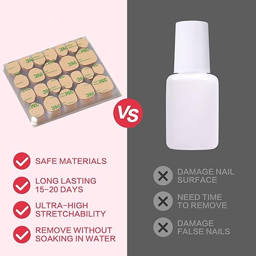 Curvlife 20 Sheets High Polymer Jelly Glue for Fake Nails, 12 Sizes Waterproof Breathable Double-Sided Nail Adhesives, 0.3mm Thick Press On Nails Glue Stickers for Daily Use