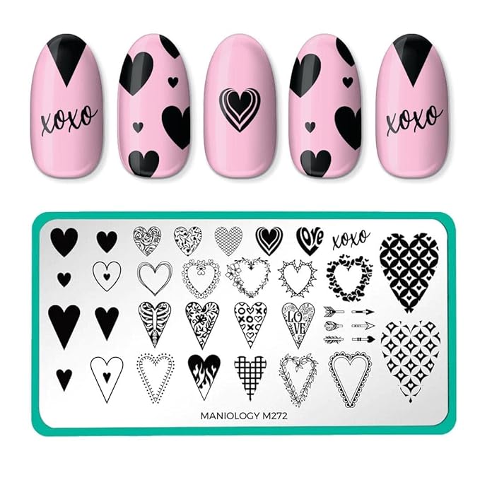 Maniology Hearts and Gradients Nail Stamping Plate Set, Classic Heart Star Gradient Manicures, Layered Nail Art Designs (Hearts + Stars (BM-XL355), Classic Gradients (M278), Bleeding Hearts (M272))
