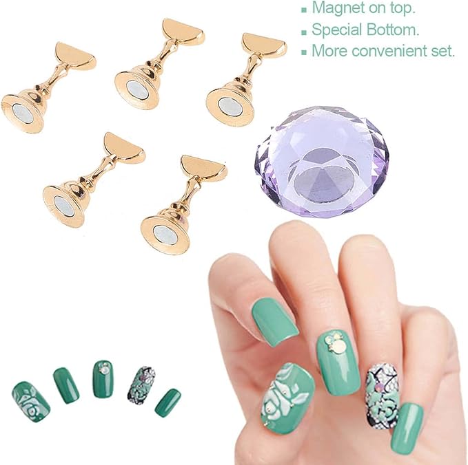 Semme Crystal Nail Stand,Nail Art Tip Holder Display Stand, Magnetic Alloy Nail Tips Stand Base for Salon DIY and Practice Manicure Tools()