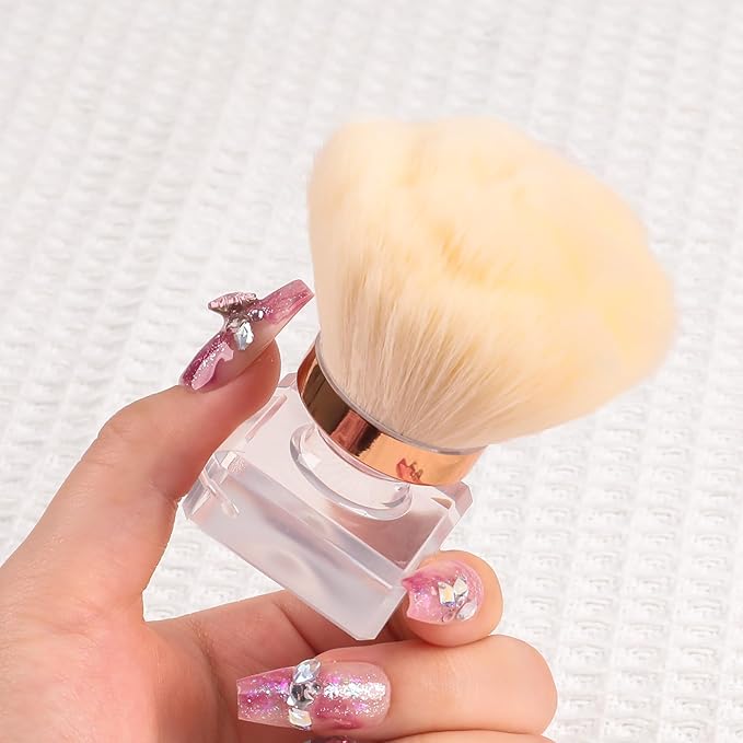 ANGNYA Dust Brush for Acrylic Nails - White Rose Soft Nail Art Powder Remover and Makeup Brush - Manicure Clean Up Tool