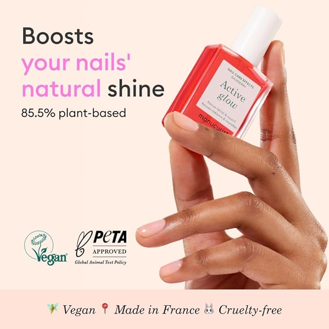 Manucurist Active Glow Raspberry Nail Polish & Care - Ultra-Glowy 2 in 1 Nail Concealer & Care - Plant-Based Ingredients: Sweet Almond Oil, Raspberry - Gifts for Women - Gifts for Her