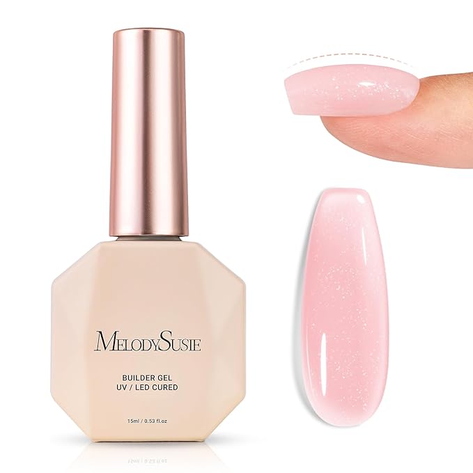 MelodySusie Pink Shimmer Builder Nail Base Gel for Nails Thickening, Soak Off UV Extension Gel, Rhinestone Nail Glue for Nail Art Design Salon DIY Manicure at Home Gift for Women-458