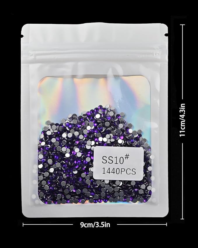 Flatback Glass Rhinestones,Bedazzler Gems 1440pcs Non Hotfix Crystal Rhinestones for Nail Charms Crafts Clothes Tumblers,Pure Purple,SS10