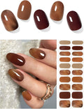 Semi Cured Gel Nail Strips (Amber), Brown, 20 Pcs Gel Nail Wraps, Stickers, Fall, Salon Quality, Works with Any UV Lamps