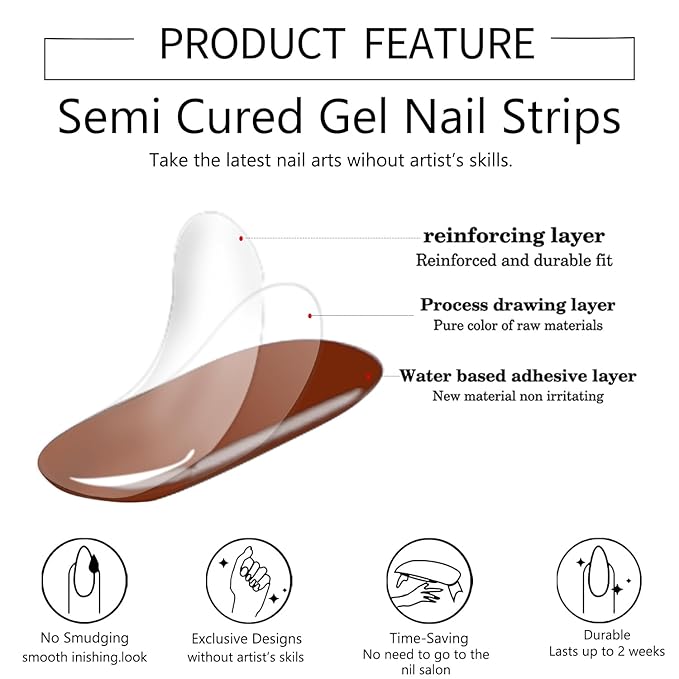 WOKOTO 2 Sheets Semi Cured Gel Nail Strips (Brown)-16 Pcs Per Sheet Gel Nail Stickers | Gel Nail Wraps | Uv Light Required, Salon Quality, Real Nail Polish Strips Stick On Nails Kit With Nail File