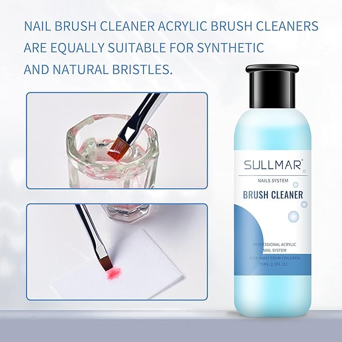 Nail Art Brush Cleaner & Restorer Nail Brush Liquid Cleaner Quickly Clean Gel Nail Brushes Kit with Glass Cup Nail Brush Preserver for Any Nail Tools 75ml