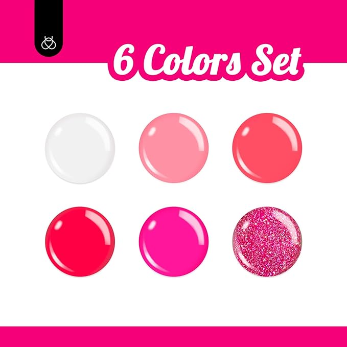 Beetles Hot Pink Gel Polish Set - 6 Colors Pink Gel Nail Polish Rose Red Nails Kit Nail Polish Collection Pink Glitter Gifts for Women Soak Off Uv Nail Lamp Manicure Kit