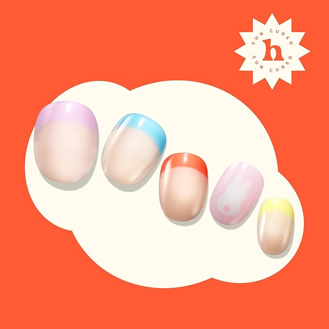 Heyhae Semi Cured Gel Nail Strips | No LED Lamp Needed | Spring, Marble, Pink | Easy Apply & Remove, Salon Quality | Includes 1 Prep Pads, Nail File & Wooden Stick - Hey, Hoppin’ Pretty