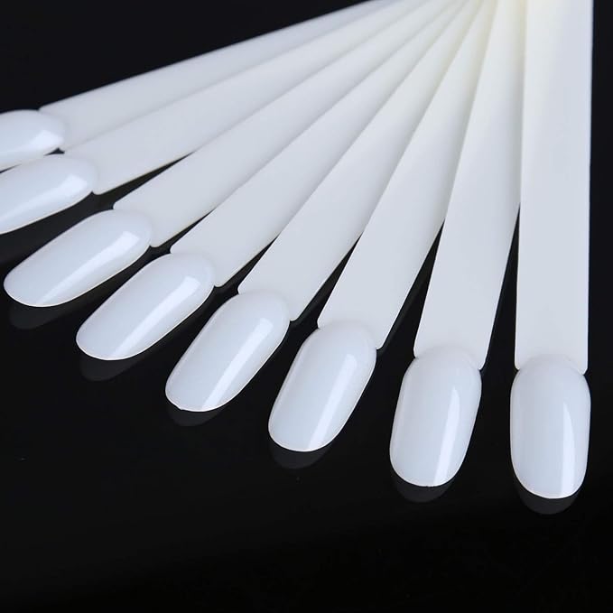 200 Pcs False Nail Art Tips Display, Natural Nail Sample Stick with Metal Split Ring Holder