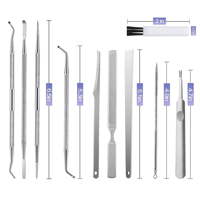 10PCS Ingrown Toenail Removal Kit, Surgical Stainless Steel Nail Tools for Manicure Professional Quality Ingrown Pedicure Tools Set with File and Lifters Manicure Care Solution