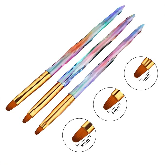 SILPECWEE 3Pcs Nail Art Clean Up Brush, Acrylic Nail Art Brushes, Nail Design Brush Nail Painting Pen Manicure Brush for Dipping Powder, Cleaner, Remove Polish, Builder UV Gel, Makeup
