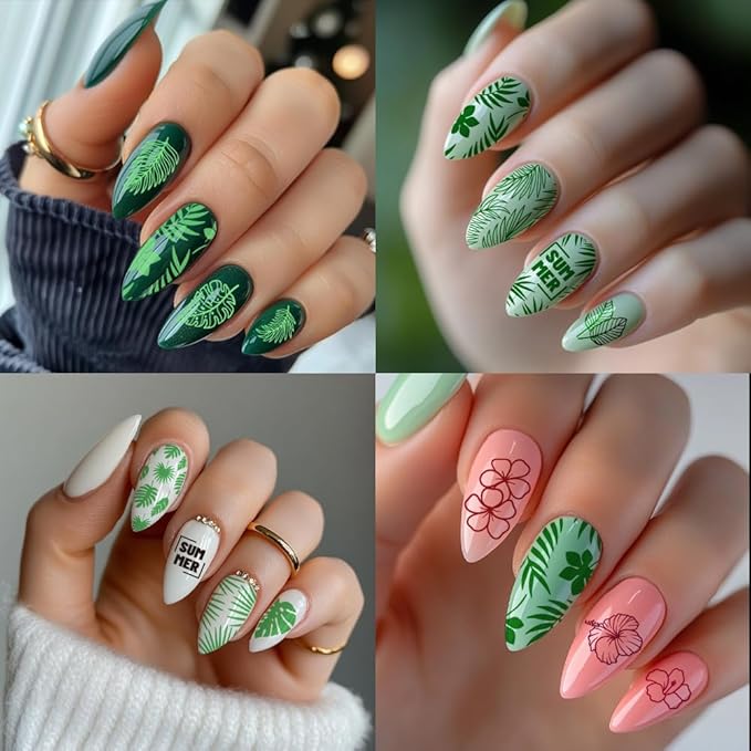 PH PandaHall 3pcs Palm Leaf Nail Art Templates, 87 Patterns Summer Plant Nail Stamping Coconut Tree Nail Art Stencils Stainless Steel Nail Image Plates for Summer Nail Design Print Manicure Salon