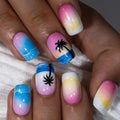 Curvlife Press on Nails Hawaii Acrylic Fake Nails with Short Design Full Cover, Reusable Nail Kit with Nail Glue Adhesive Tabs