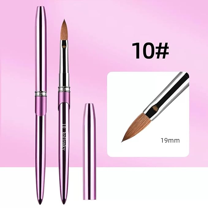 100% Pure Kolinsky Acrylic Nail Brush Size 10, Hair Acrylic Crystal Chrome Purple with Silver Ferrule Round Shaped for Women Girls Manicure Tools Accessories