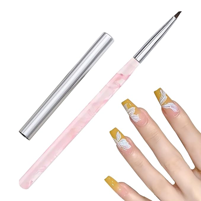 WOKOTO 1 Pcs Triangular Pyramid Nail Brush For Acrylic Nails, Pink White Gradient Acrylic Brushes For Nails Art Triangle Brushes Painting Nails Polish Brushes Detail Liner Nail Painting Brushes Tools