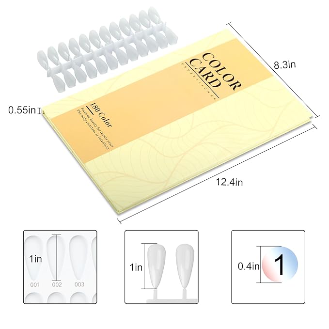 180 Nail Colors Book,Nail Color Display Book with 240 Nail Tips & 1-200 Number Labels,Professional Nail Color Swatches Book for Nail Polish UV Gel,Nails Art Design(Yellow)