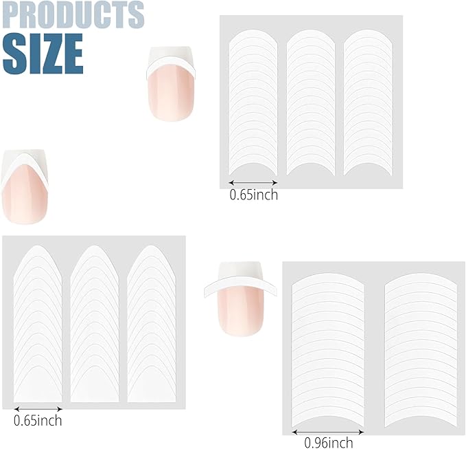 684 Pcs French Stickers for Nails, 18 Sheets 3 Designs Self-Adhesive French Tip Stickers for Nail Design DIY Tip Guide (3 Types of arcs)