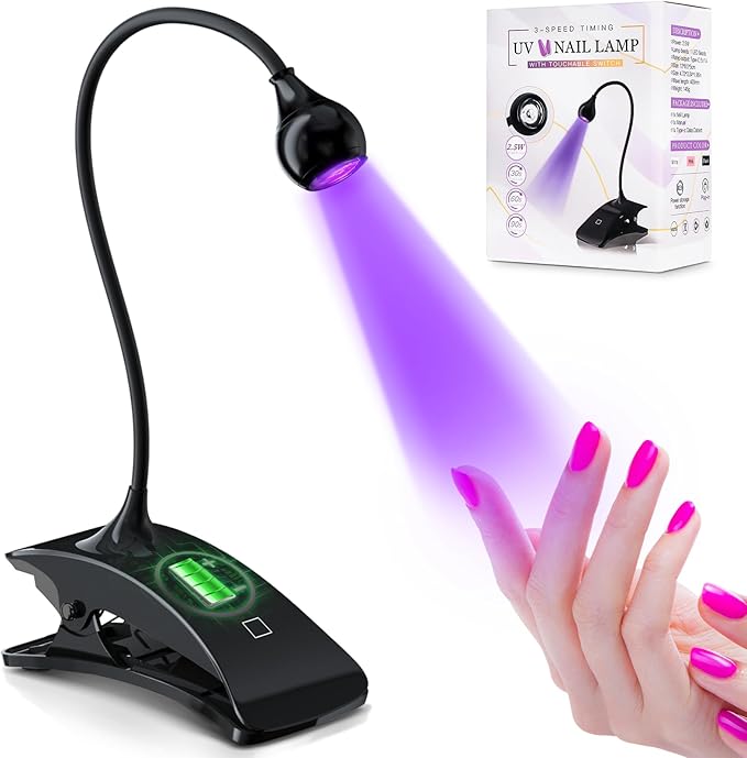 AORAEM UV Nail Lamp 3W Rechargeable Gooseneck UV Light for Gel Nails Touch Flash Cure Lamp Nail Dryer with Clamp, Portable LED Gel Light 3 Level Timing Home Professional DIY Manicure Salon, Black