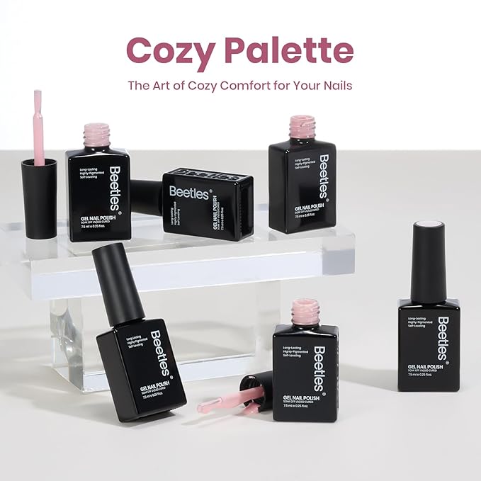 Beetles Nude Pink Gel Polish Set - 6 Colors Spring Gel Nail Polish Set, Neutral Light Baby Pink Colors, DIY Salon Home Manicure Long Lasting Soak Off UV LED Needed Easter Gifts for Her Cozy Palette