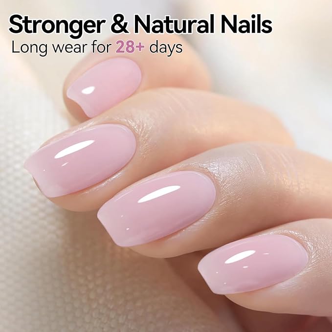 Born Pretty Builder Gel for Nails 15ml,8-in-1 Hard Gel for Nail Extensions, Apex Building, Base Gels & Strengthener,Light Pink Rhinestone Glue for DIY Beginners& Salon