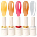 VENALISA 10 ML Jelly Gel Nail Polish Set with DIY Nail tips Kit, 5 Pcs Transparent Yellow Orange Red Brown White Gel Polish Color High Gloss Soak Off U V Nail Manicure Salon DIY
