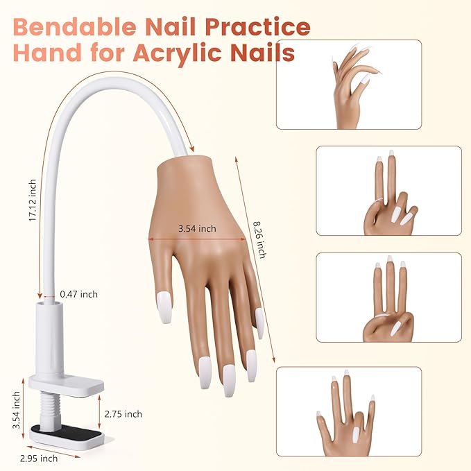 Practice Hand for Acrylic Nails: Nail Tips Won't Fall off From Fake Nail Practice Hand - Flexible Nail Mannequin Hand Practice for Beginners