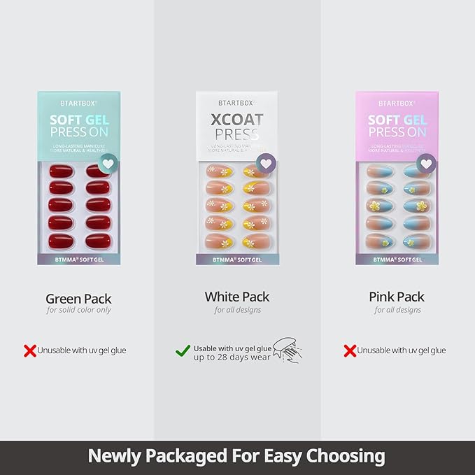 BTArtbox Press On Nails Almond - Champagne Frost, Medium Sparkle Press On Nails with Glue and Adhesive Tabs for Women in 15 Sizes - 30 Soft Gel Glue On Nails Kit