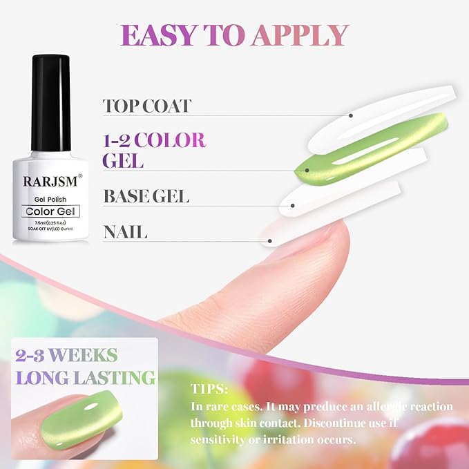 RARJSM Ceramic Glitter Fruit Cat Eye Gel Nail Polish Set 6Pcs Velvet Lime Green Berry Pink Blue Purple Fuchsia Reflective Smoothie Shimmer Glassy Cateye Gelpolish with Magnetic Stick Curing Require