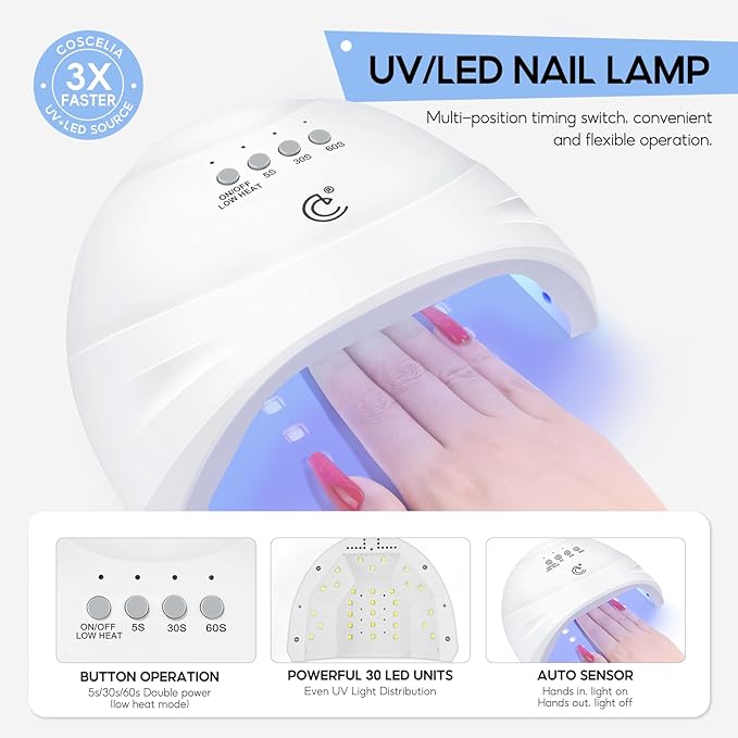 COSCELIA 60PC Gel Nail Polish Kit with U V Light 55 Colors Gel Polish 5PC Top Base Coat Nail Decorations Winter Spring French Gels Manicure Kit Salon DIY at Home Valentines Day Gifts for Women